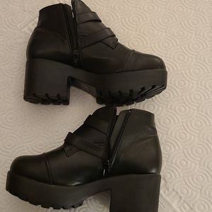 Black faux leather ankle boots